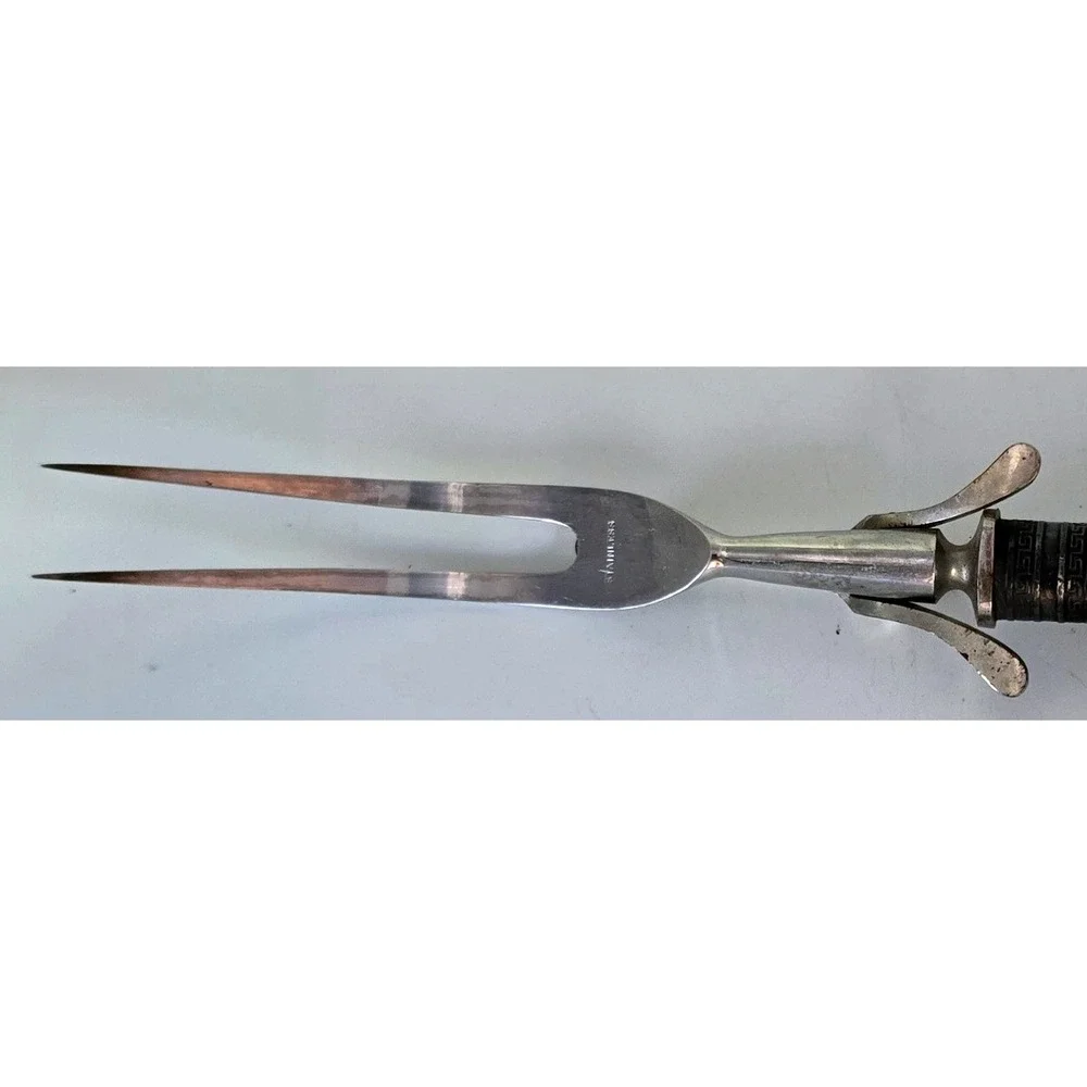 Vtg Landers Frary & Clark Meat Carving Fork Stag Antler Horn Handle Safety Guard